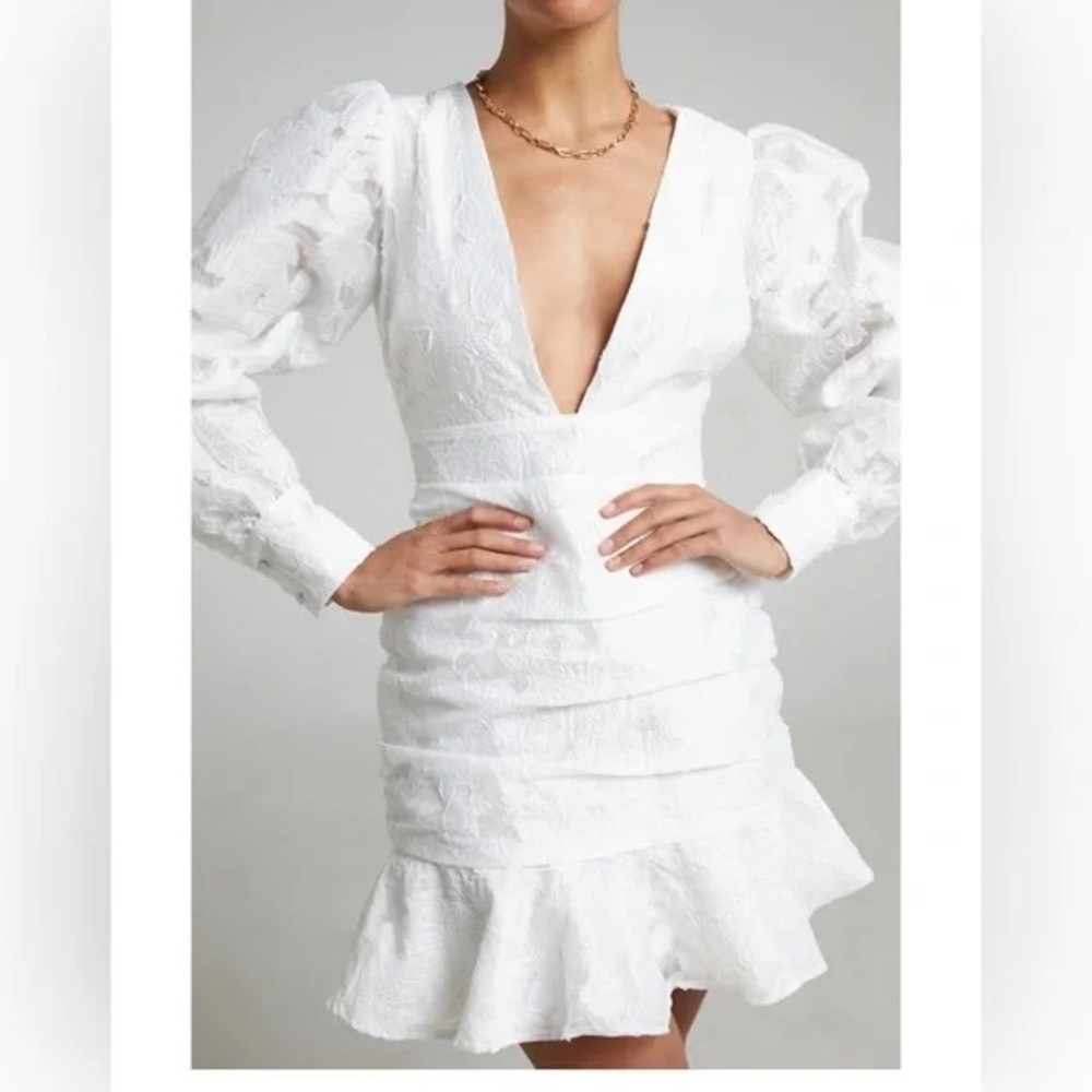 Showpo Textured Floral white long balloon sleeve Baxia Dress size 16